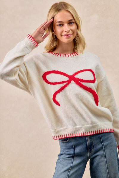 Ribbon Drop Shoulder Sweater Top