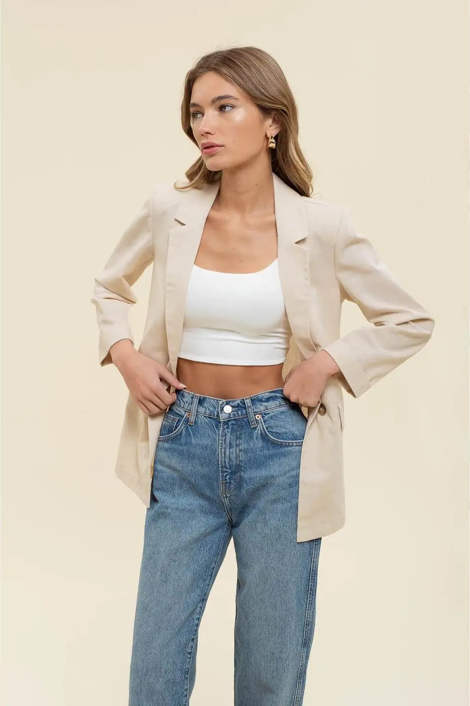 Cuff Sleeve Collared Blazer