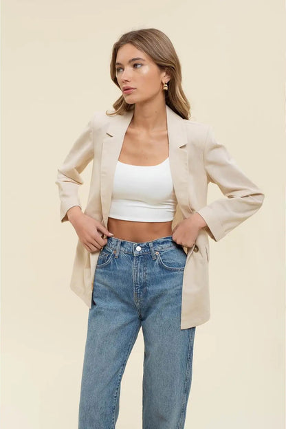 Cuff Sleeve Collared Blazer