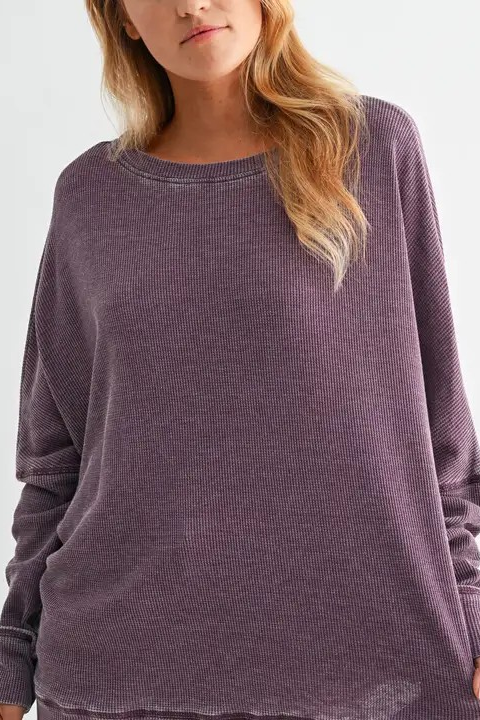 Waffle Ribbed Roundneck Pullover