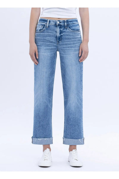 High Rise Cuffed Crop Straight Jeans