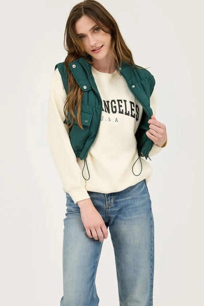 Cropped Zip Up Cargo Puffer Vest