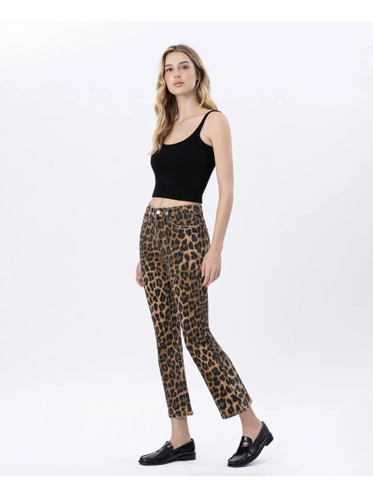 High Rise Leopard Print Kick Flare Jeans