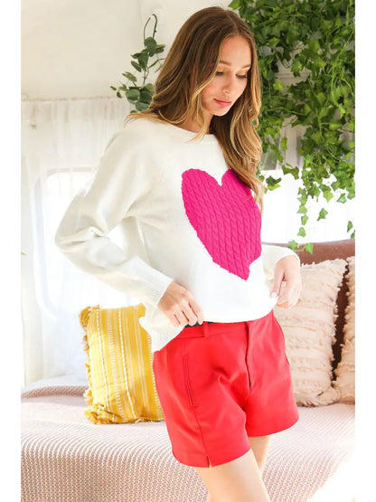 Cable Knit Heart Sweater