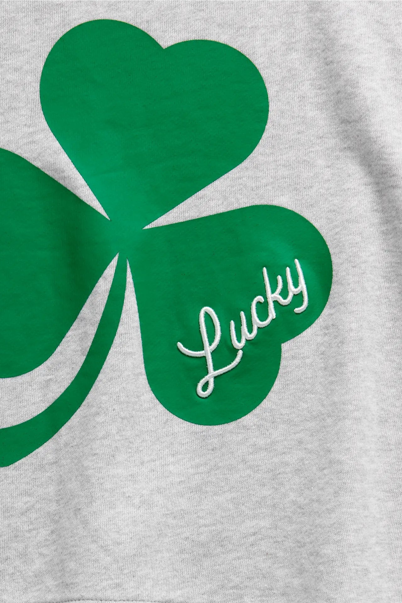 Green shamrock with 'Lucky' text on a gray background