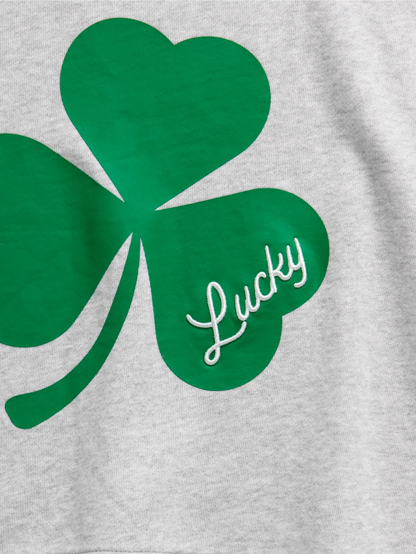 Green shamrock with 'Lucky' text on a gray background