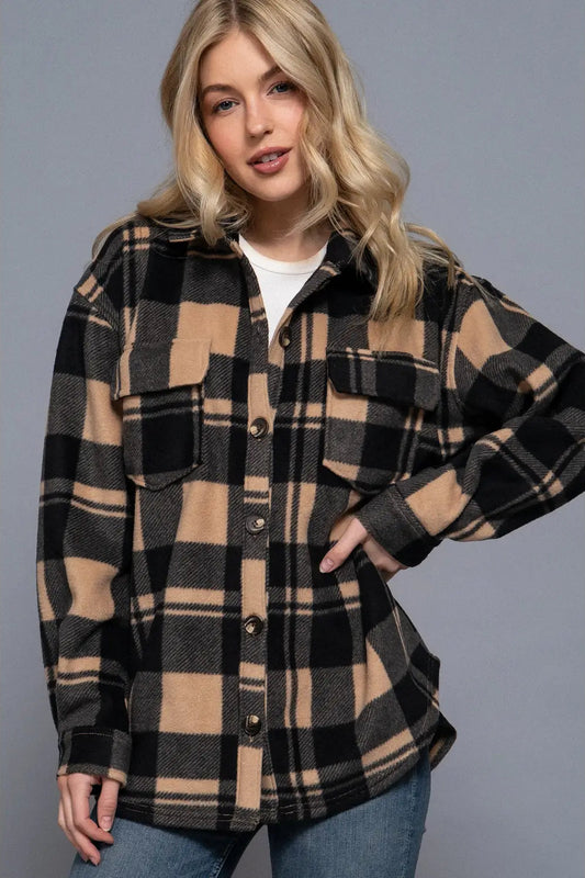 woman in plaid shacket