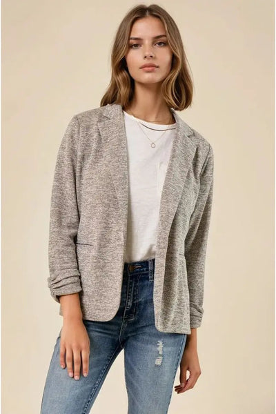Knit Blazer with Sleeve Shirring Detail