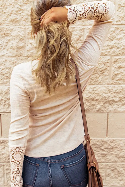 Crochet Lace Hem Sleeve Button Top