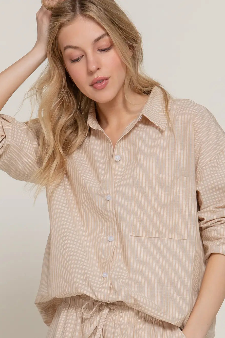 Stripe Gauze Button Up