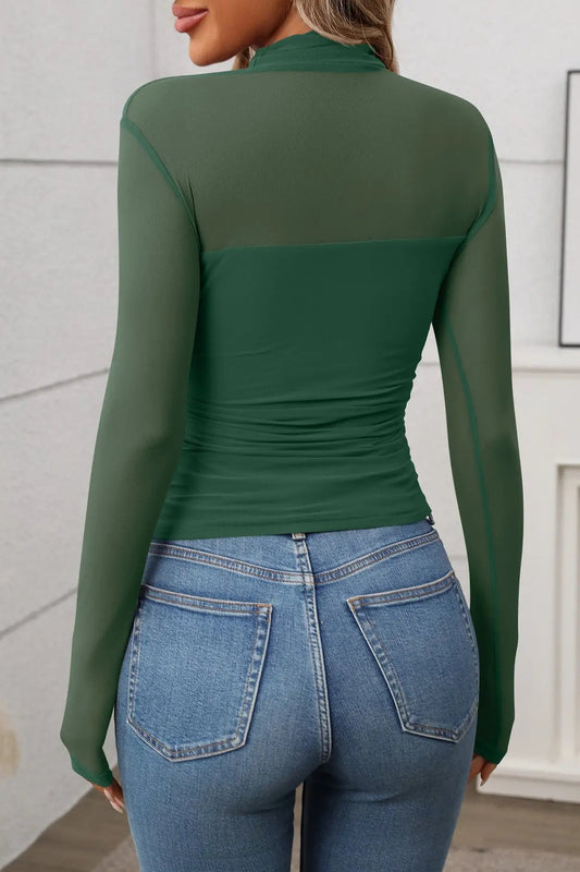 Half High Neck Sheer Top