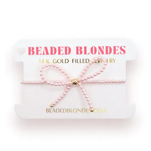 Pink Pearl Beaded Bow Bracelet