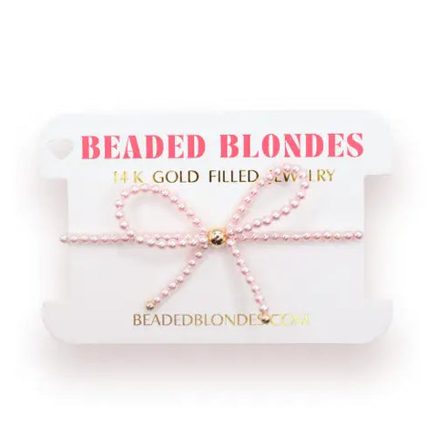 Pink Pearl Beaded Bow Bracelet