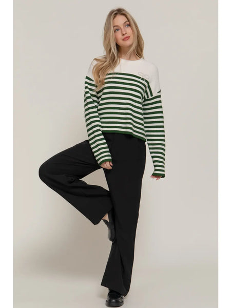 Pearl Bow Detail Stripe Sweater