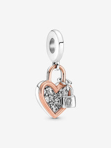 Pandora Heart Padlock Double Dangle Charm