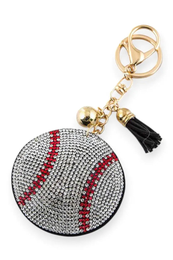 Keychain with baseball design and tassel on a white background