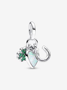Pandora Four Leaf Clover, Heart and Horseshoe Triple Dangle Charm