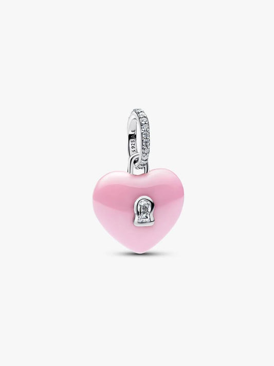 Pink Ceramic Heart Padlock Dangle Charm