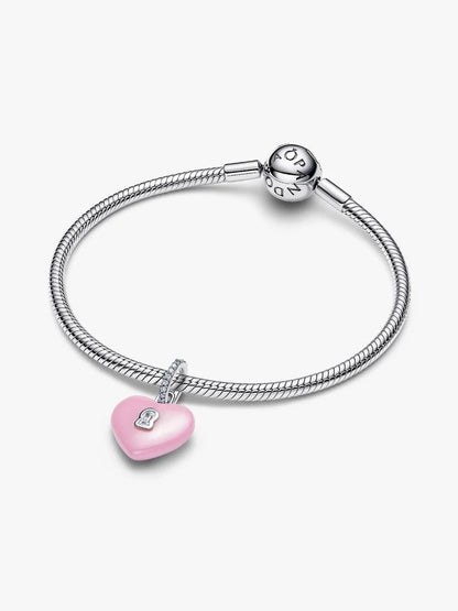 Pink Ceramic Heart Padlock Dangle Charm