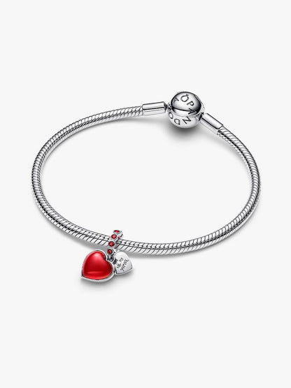 Red Murano Glass Heart Double Dangle Charm