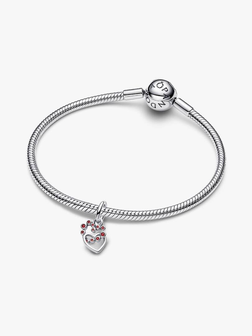 Connected Hearts & Red Stones Dangle Charm
