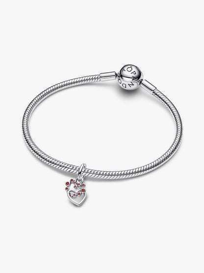 Connected Hearts & Red Stones Dangle Charm