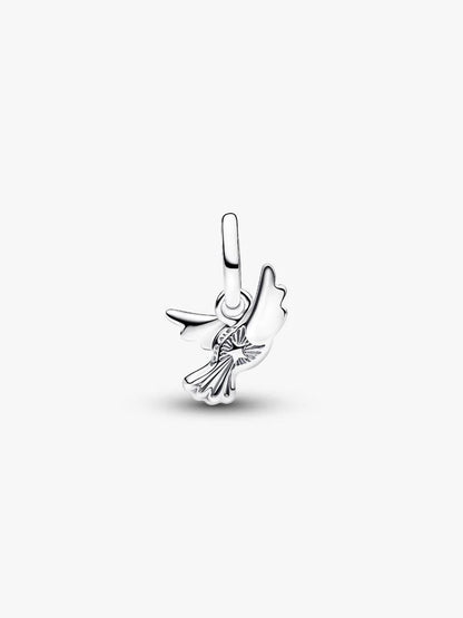 Silver bird-shaped pendant on a white background