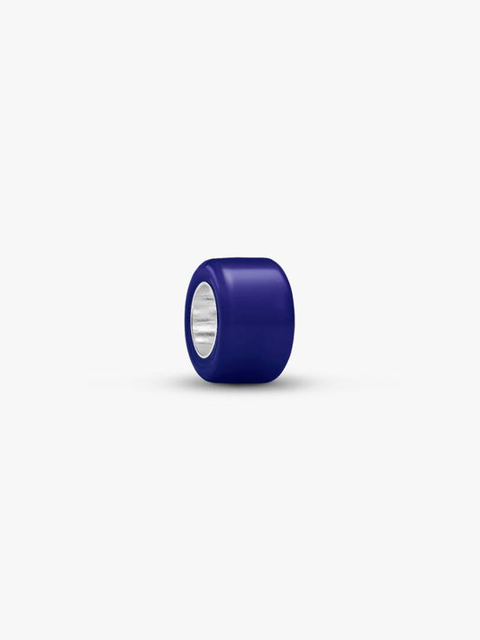 A single dark blue cylindrical ring charm with a silver-toned inner band, shown on a clean white background.