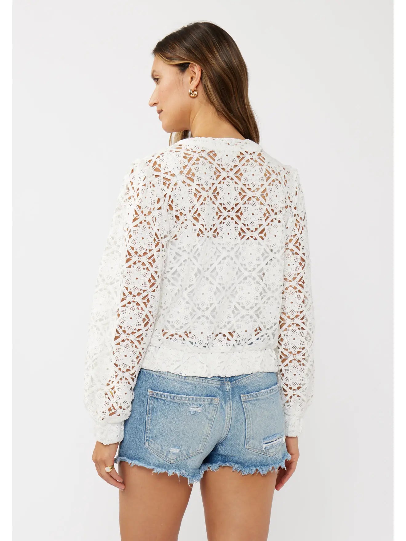 Floral Crochet Lace Bomber Jacket