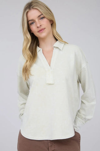 Washed Polo Knit Top