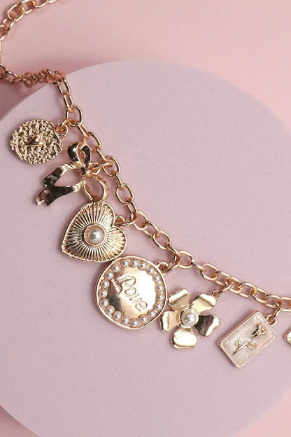 Charm Necklace-Bow Love Flower Heart