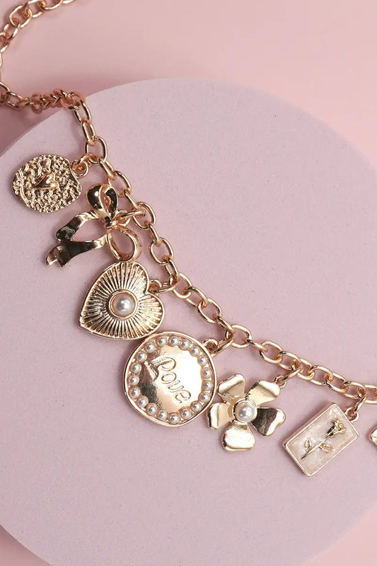 Charm Necklace-Bow Love Flower Heart