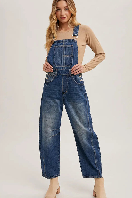 Denim Barrel Overalls