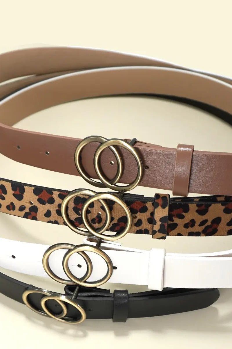 Double O Buckle Faux Leather Belt