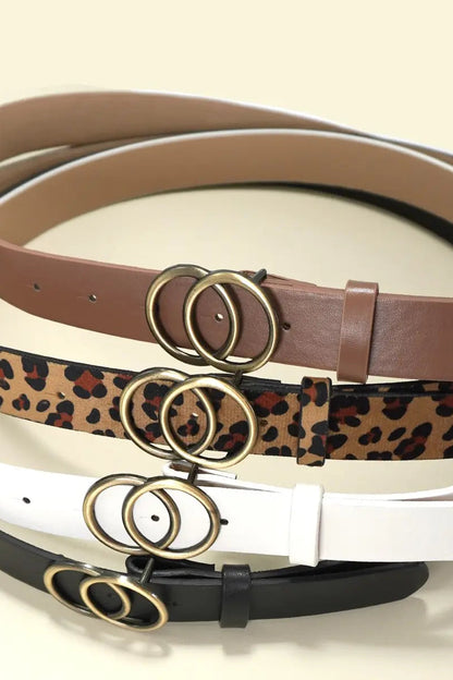 Double O Buckle Faux Leather Belt
