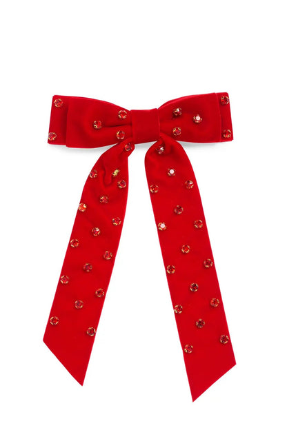 Velvet and Rhinestones Bow Clip