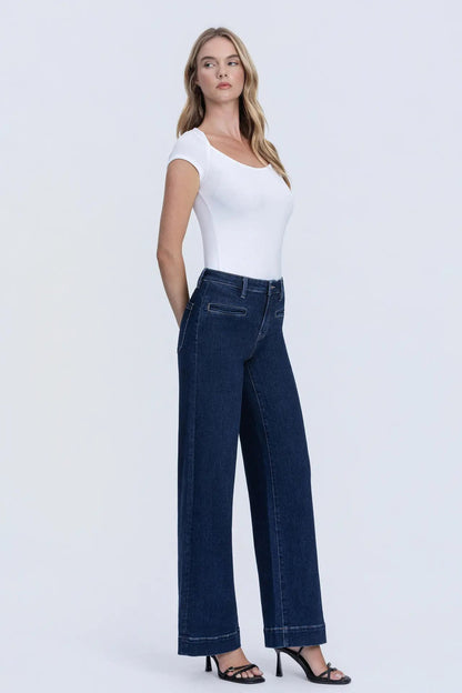 High Rise Front Welt Pocket Wide Leg Jeans