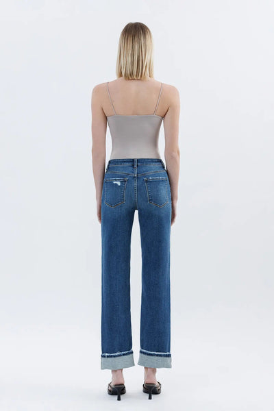 High Rise Cuffed Straight Jeans
