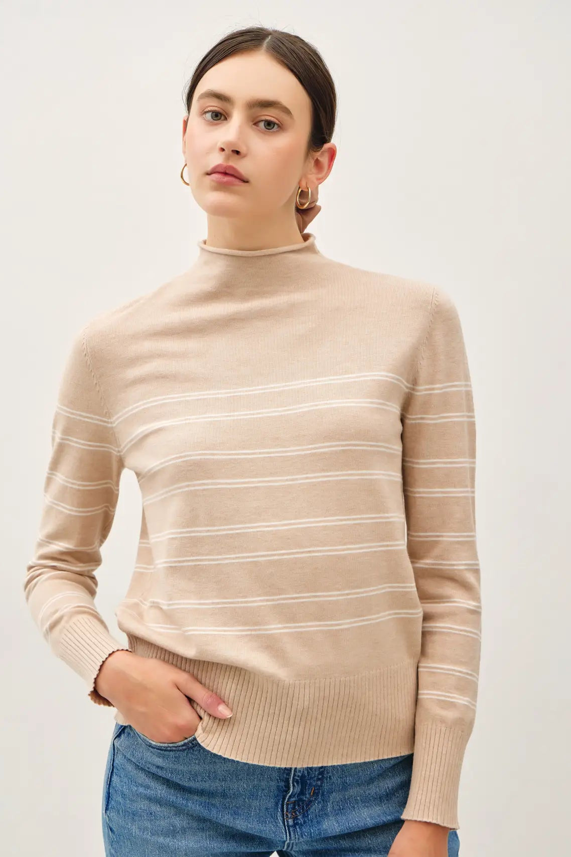 Double Striped Mock Neck Sweater