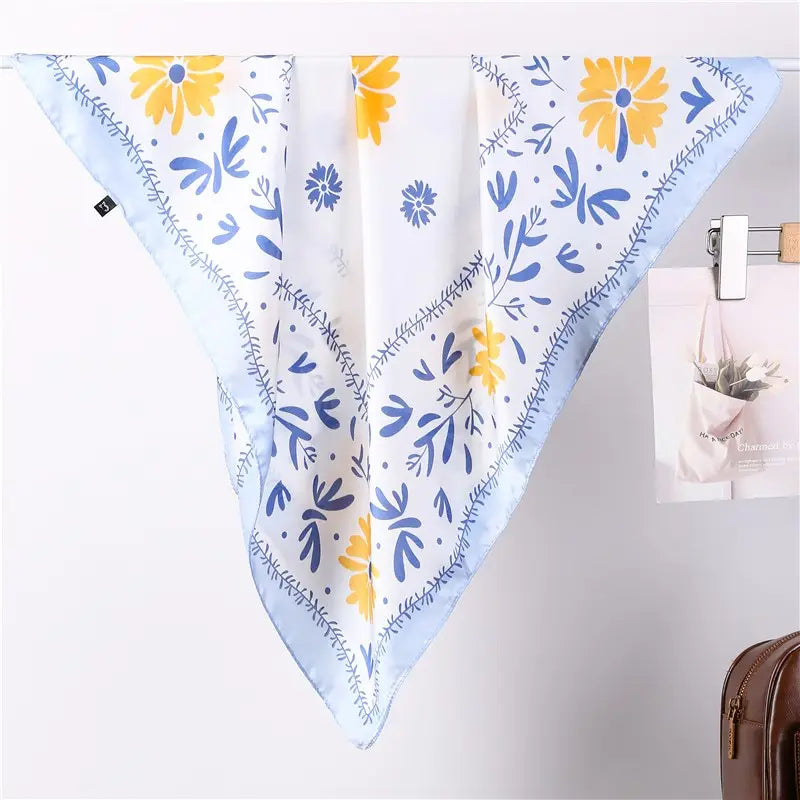 blue flower print bandana scarf