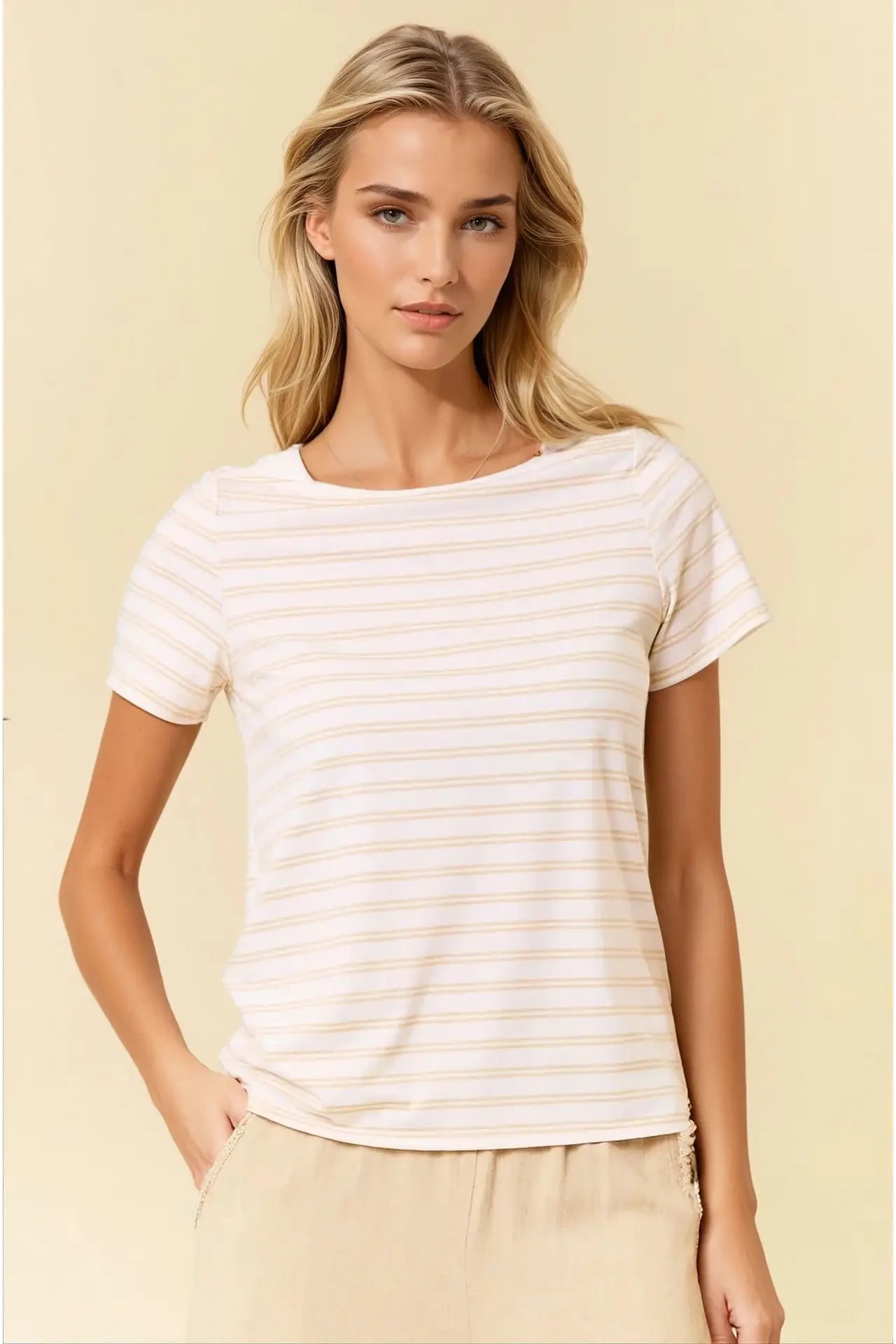 Soft Stripe Boat Neck Tee