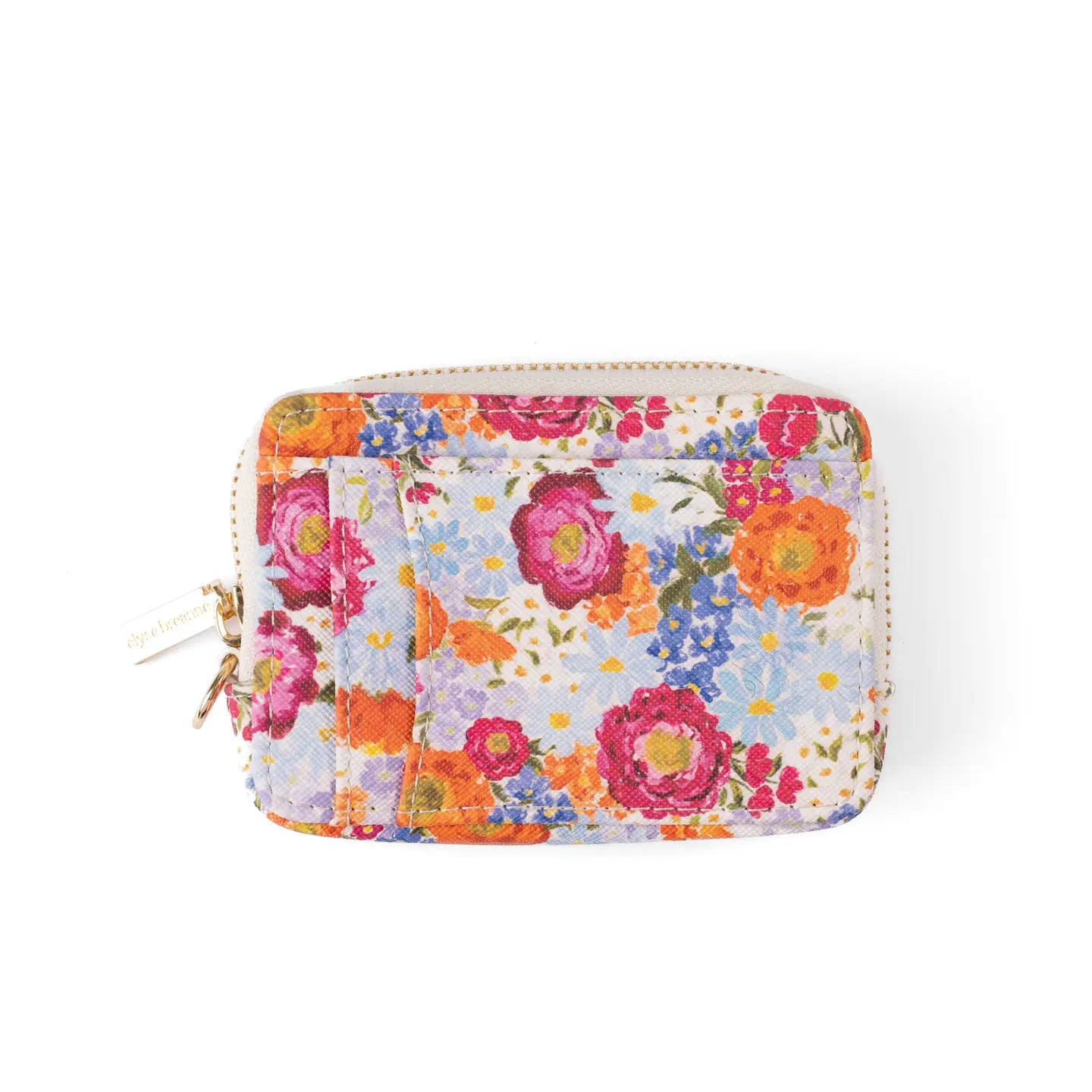 Floral patterned pouch on a white background