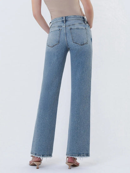 Mid Rise Medium Wash Slim Wide Jeans