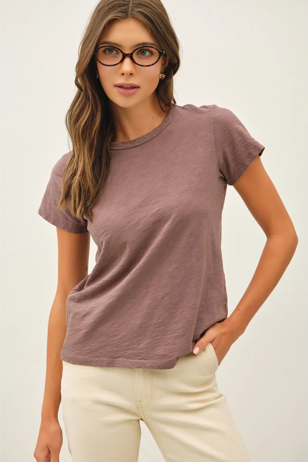 woman in tee and jeans