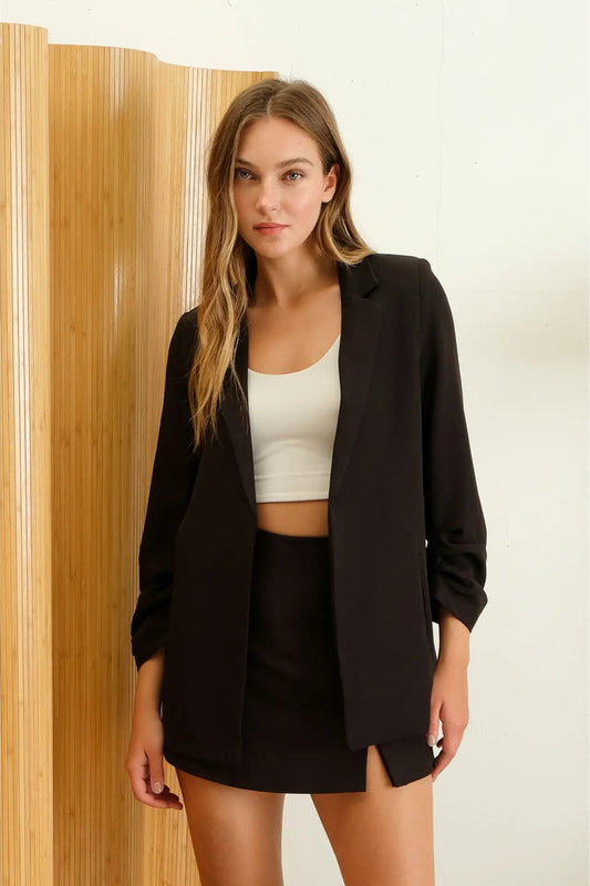 Ruched Sleeve Blazer