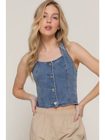 Stretch Denim Halter Top