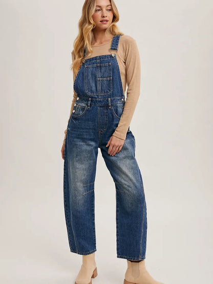 Denim Barrel Overalls