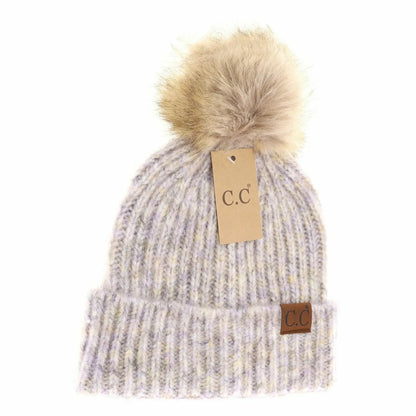 Soft Ribbed Fur Pom Beanie