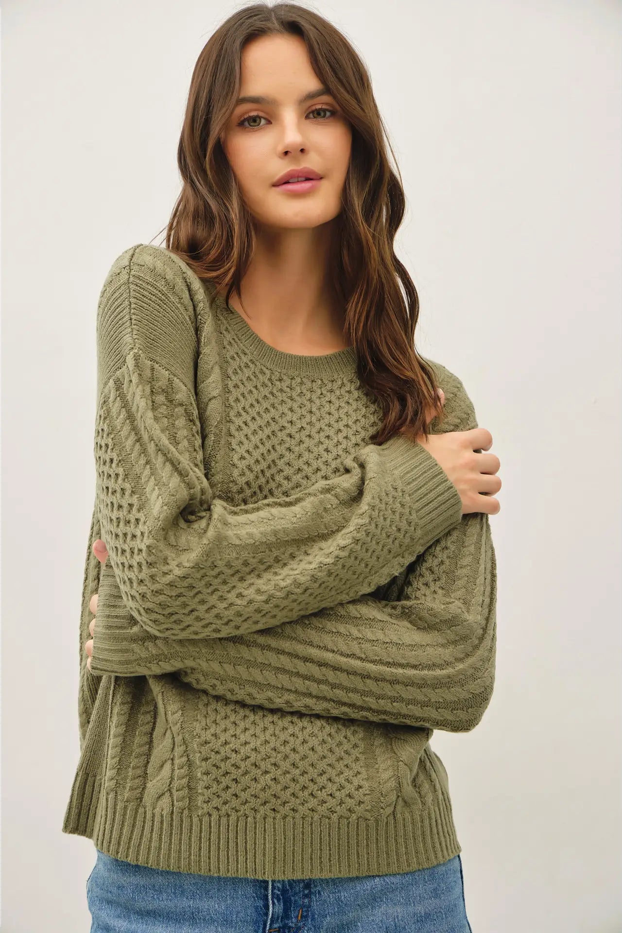 Classic Cable Knit Crewneck Sweater