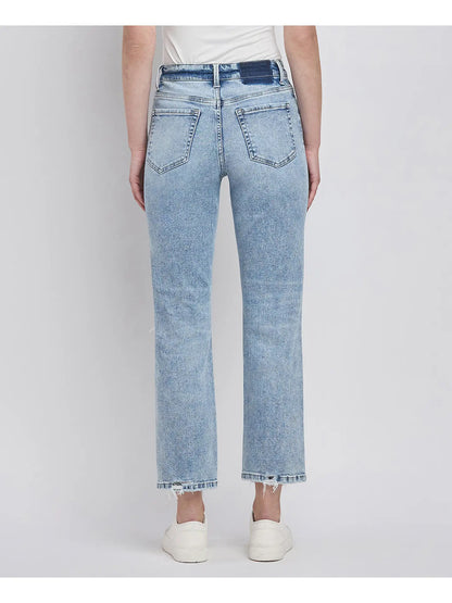 High Rise Distressed Crop Straight Jeans